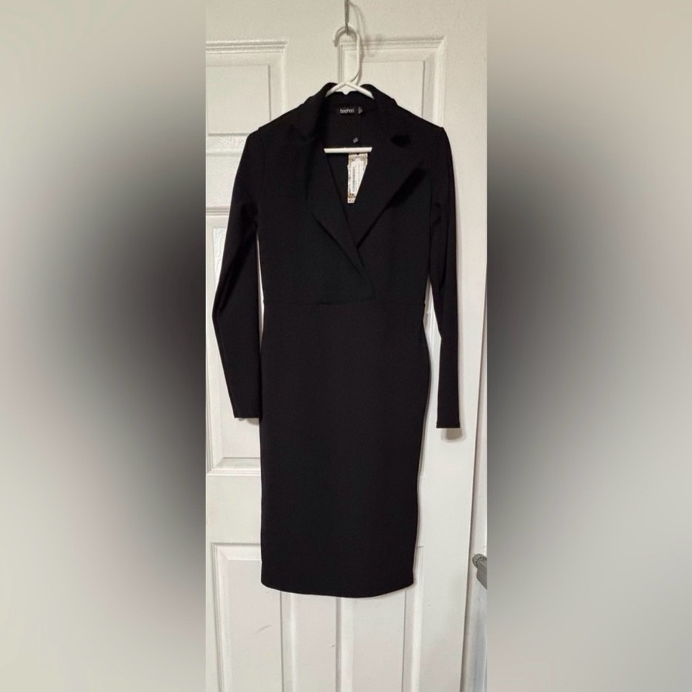 Boohoo Classic Black Tailored Long Sleeve Dress NWT